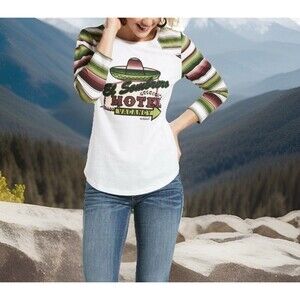 Chic Ariat Rock & Roll Cowgirl‎ El Sombrero Women’s Western Top L BOHO Vacation